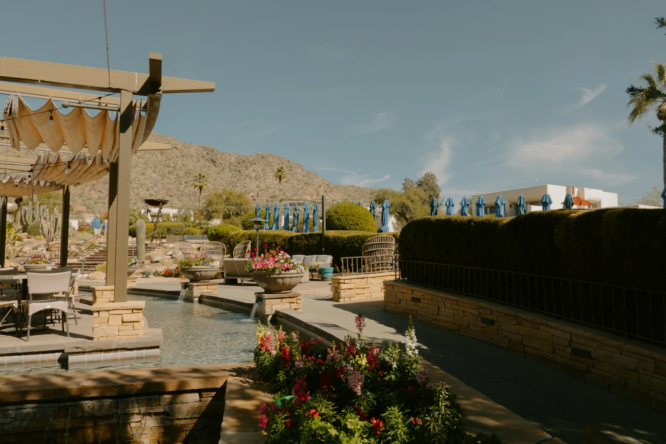 Resort grounds at JW Marriott Scottsdale Camelback Inn with Camelback Mountain in the background